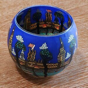 Painted glass tea light candle holder